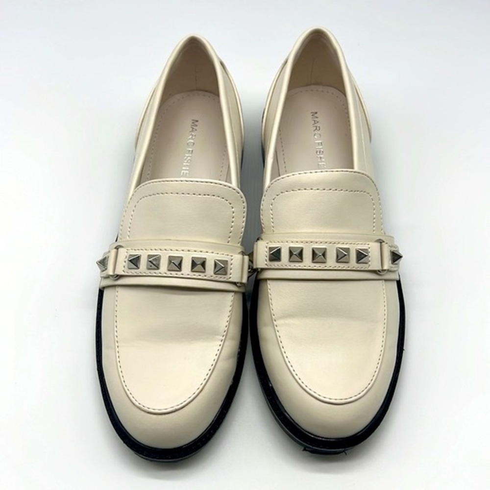 Marc Fisher - Hemmy White Leather With Silver Hardware Studs Slip On Loafers 6.5 - Picture 2 of 14